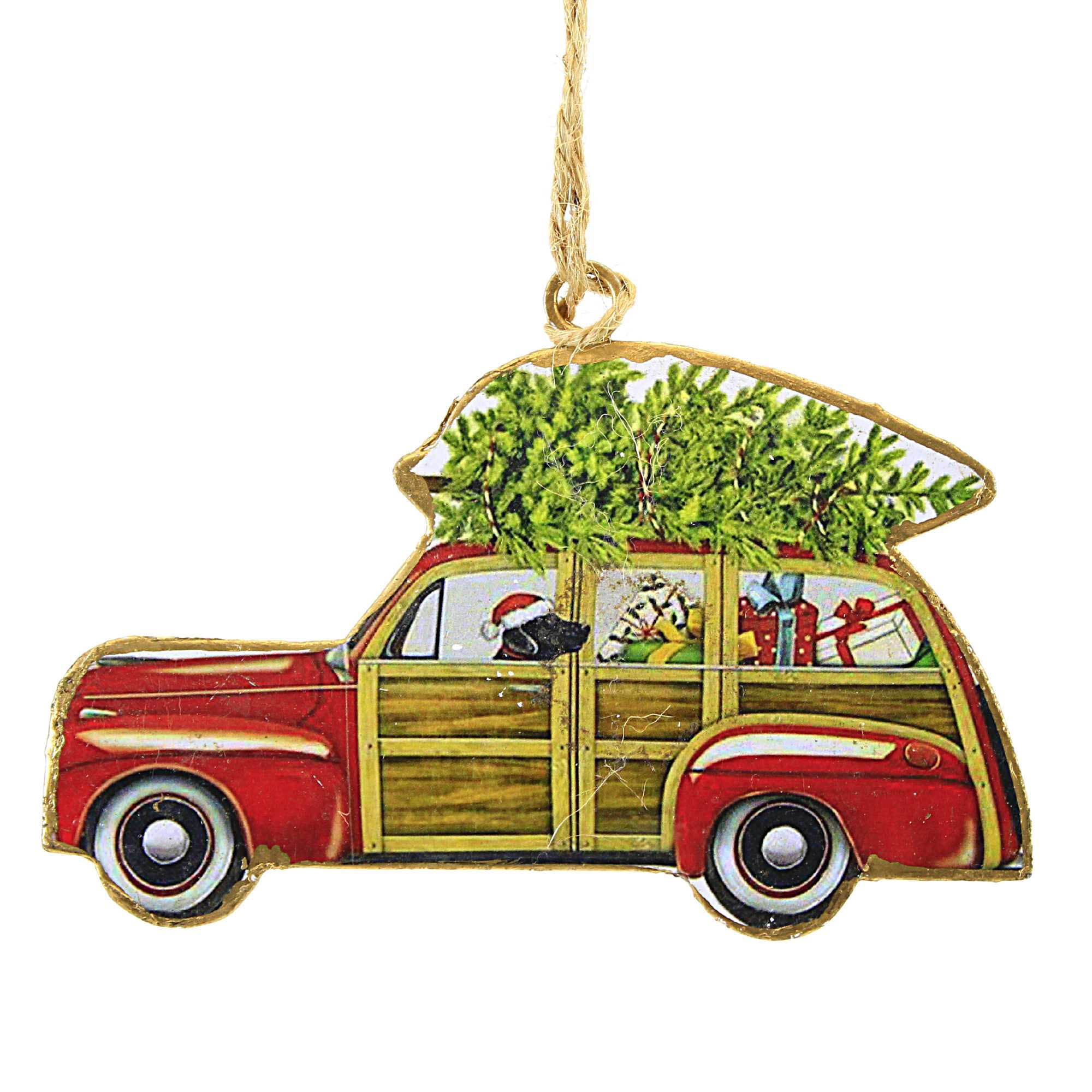 60785 Dog In Woodie Ornament 37018