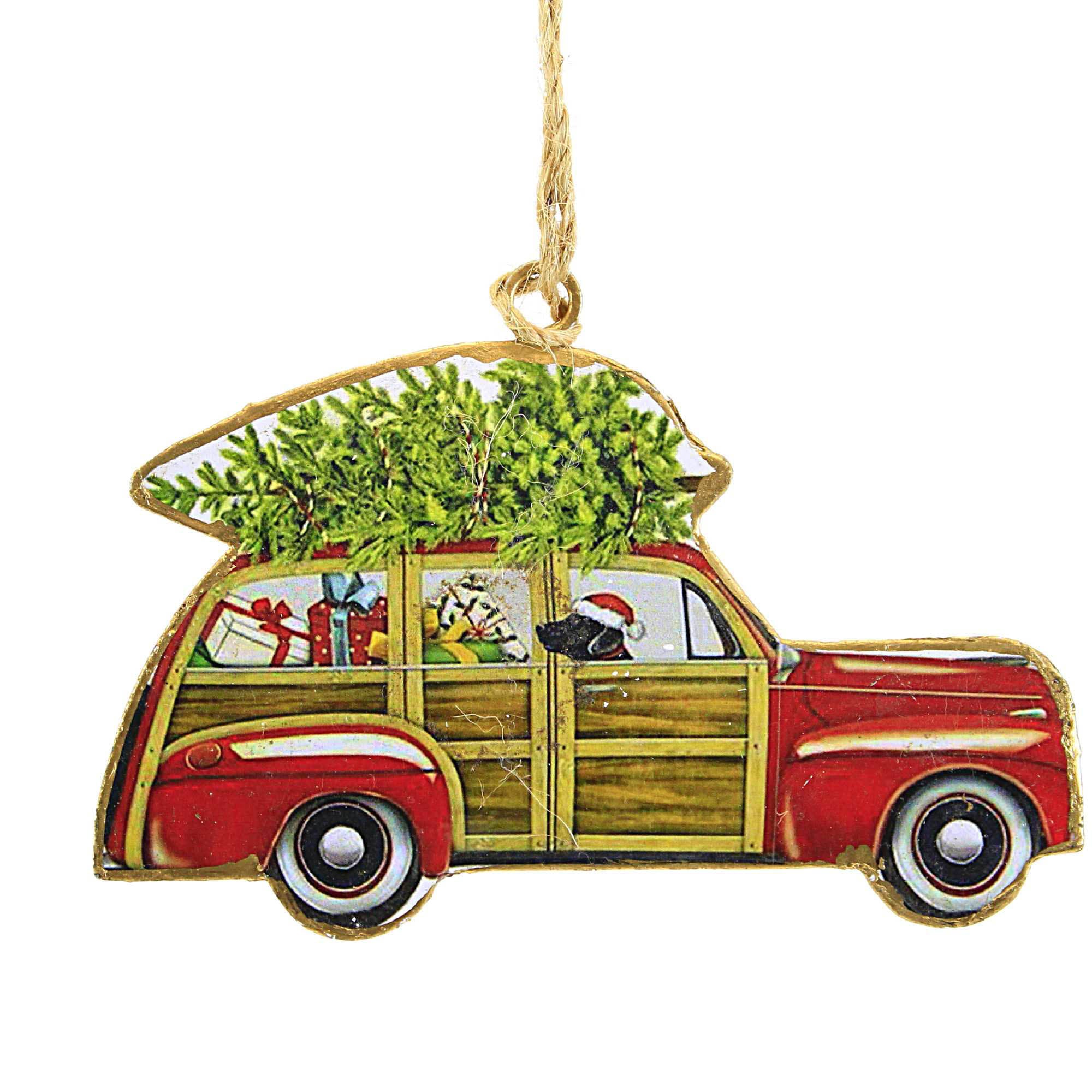 60785 Dog In Woodie Ornament 37018