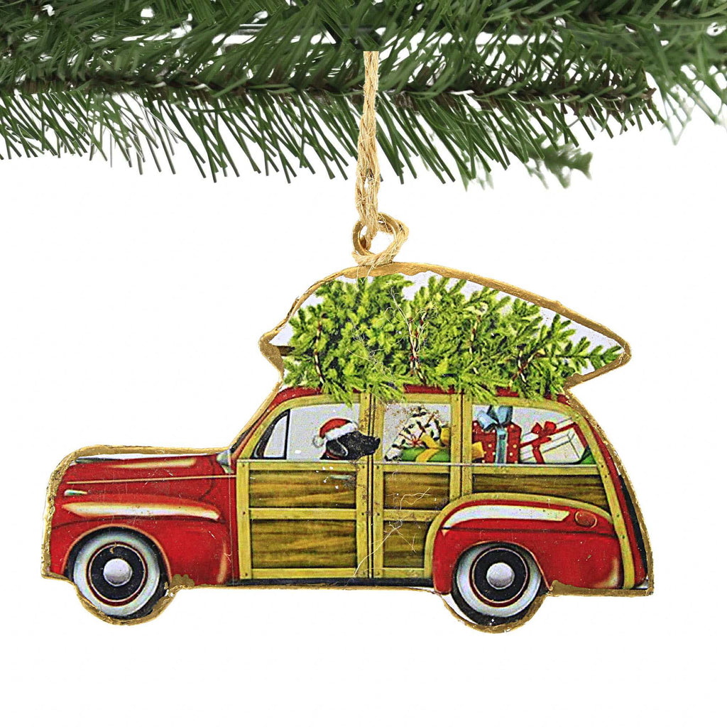 60785 Dog In Woodie Ornament 37018