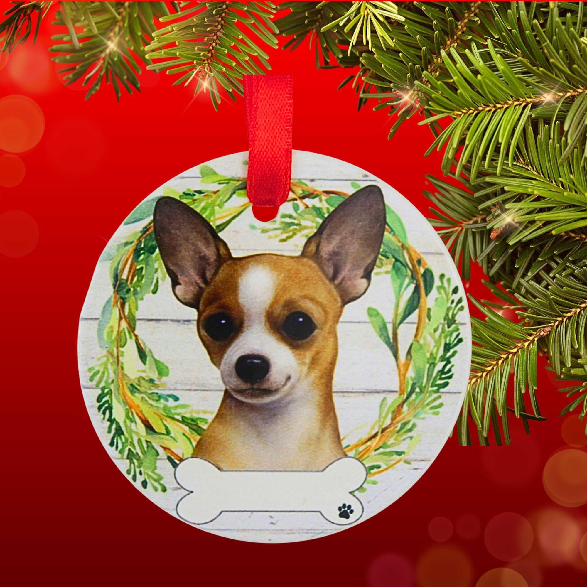 61571 Ceramic Chihuahua, Tan/White Ornament 55010