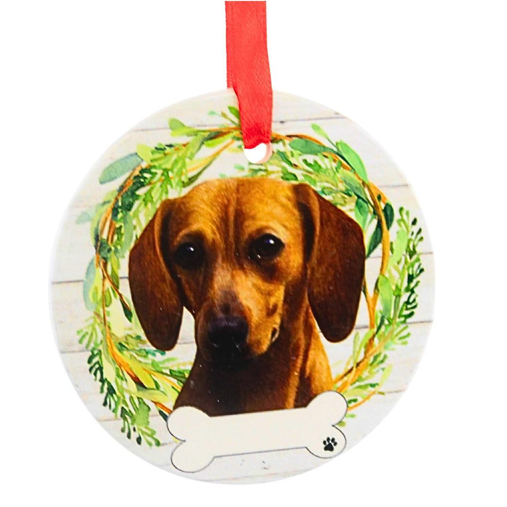 61574 Ceramic Red Dachshund Ornament 55013