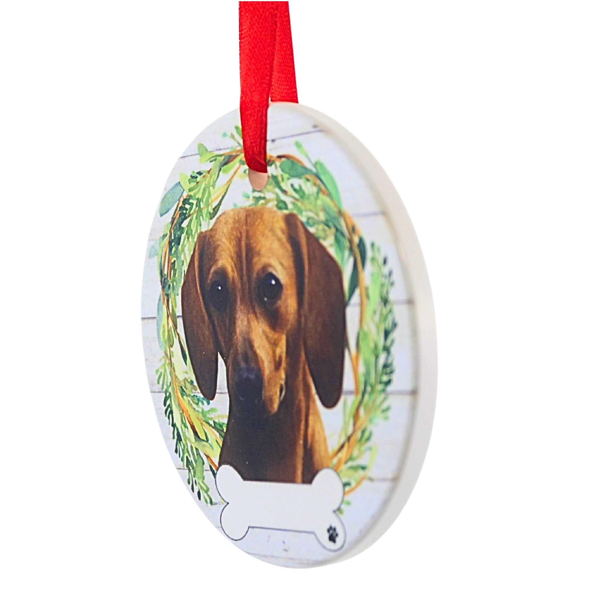 61574 Ceramic Red Dachshund Ornament 55013
