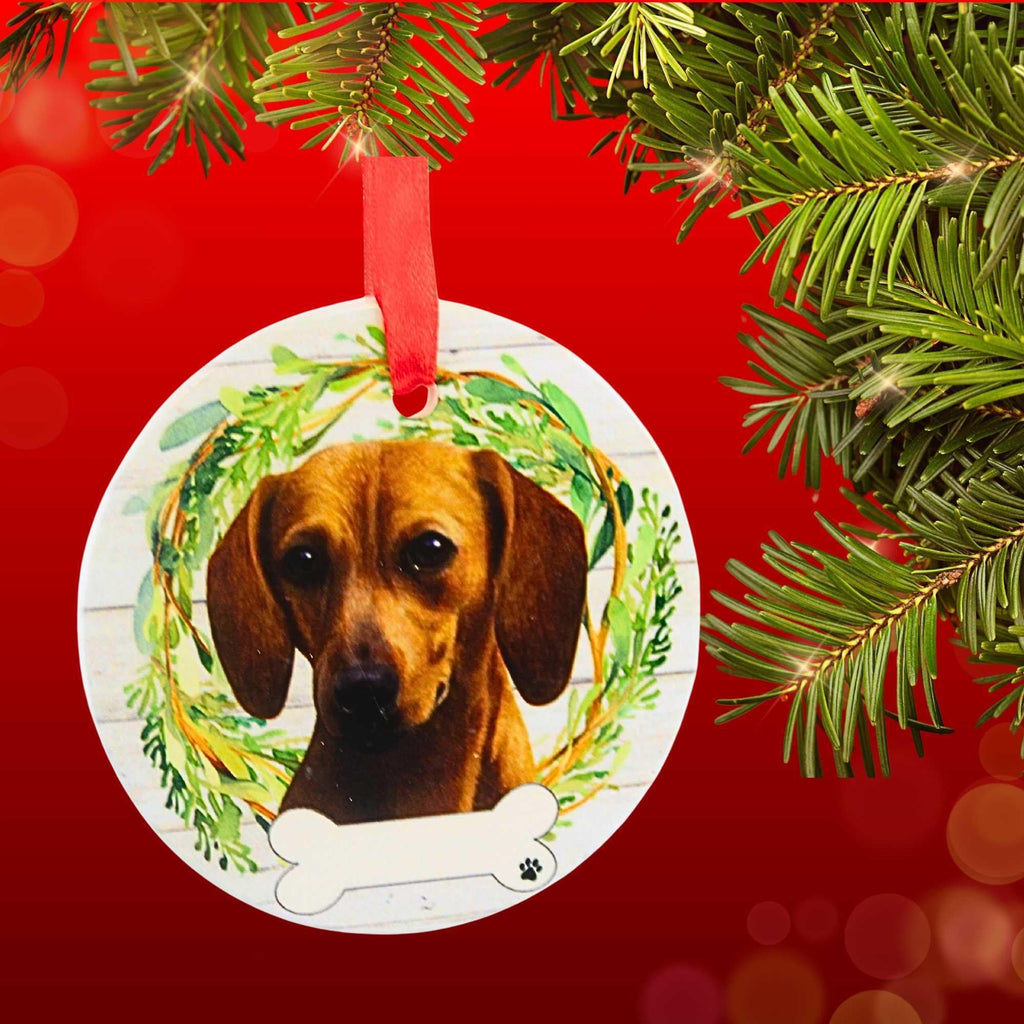 61574 Ceramic Red Dachshund Ornament 55013