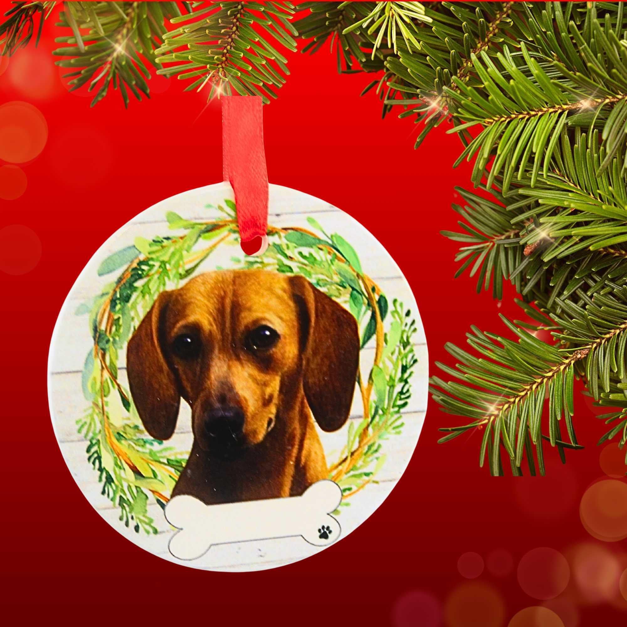 61574 Ceramic Red Dachshund Ornament 55013