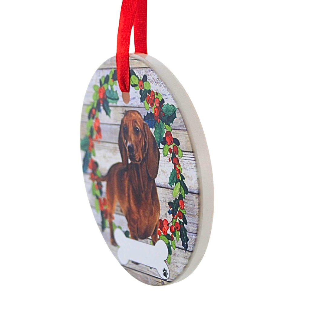61578 Ceramic Red Dachshund Ornament 55013FB