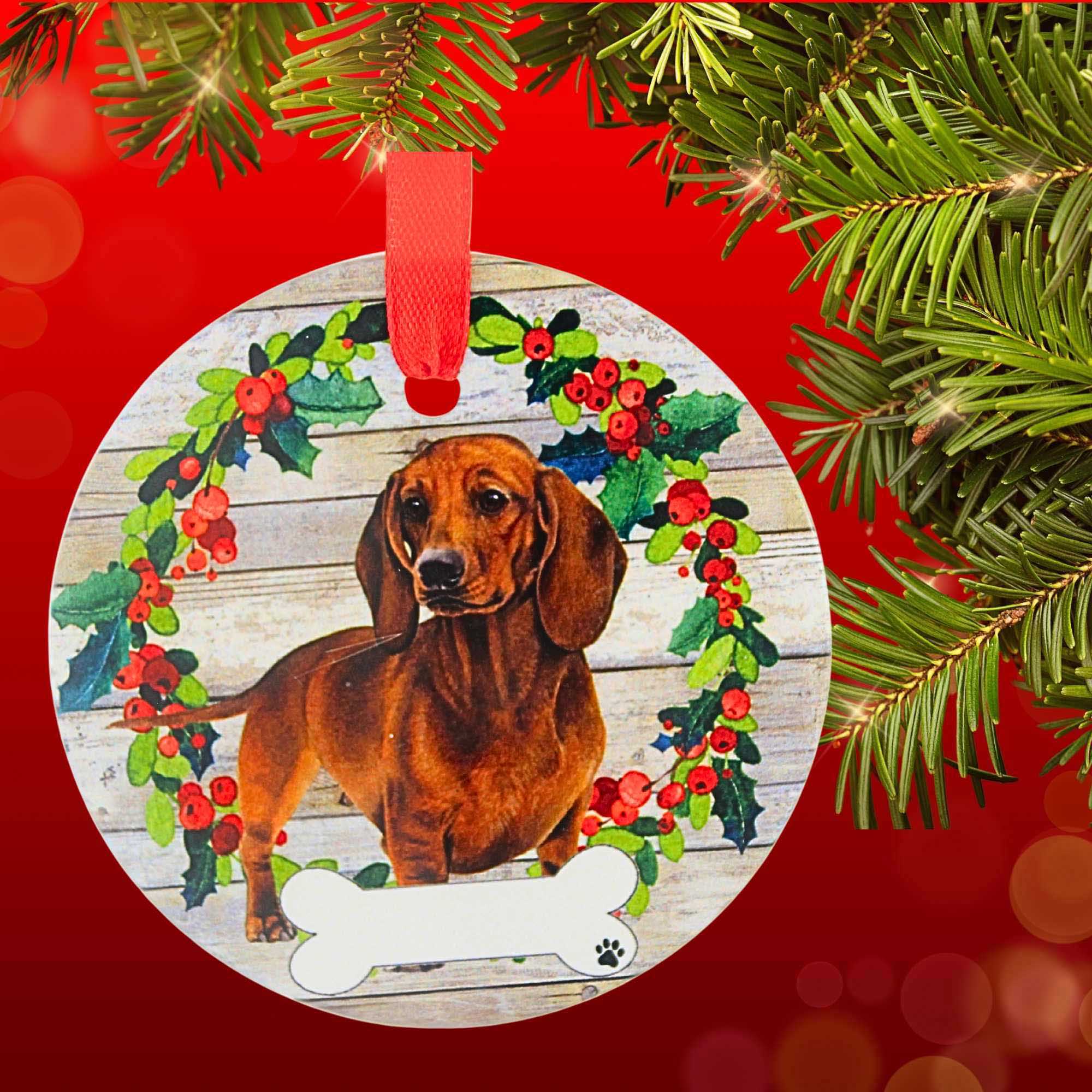 61578 Ceramic Red Dachshund Ornament 55013FB