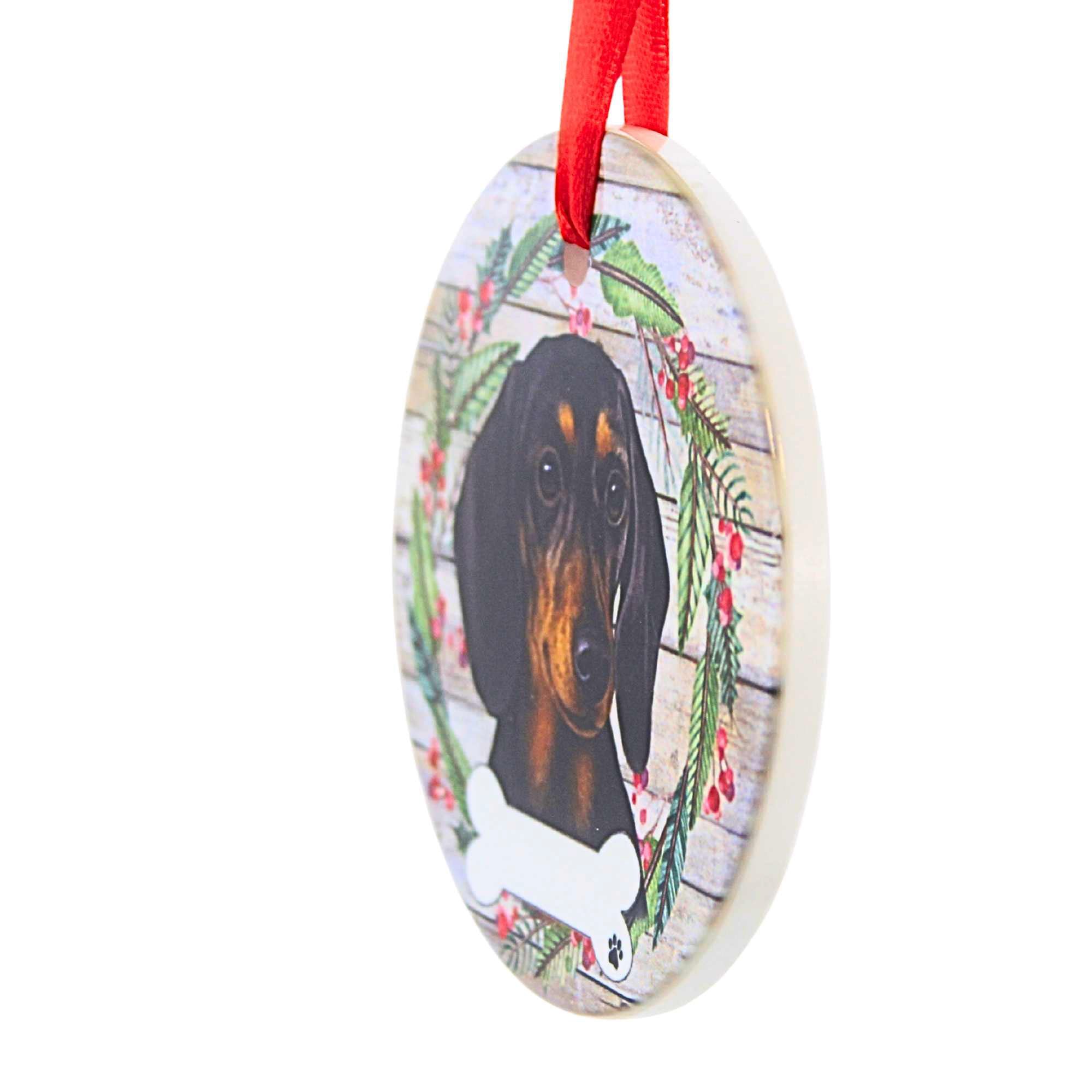 61589 Ceramic Black Dachshund Ornament 55014