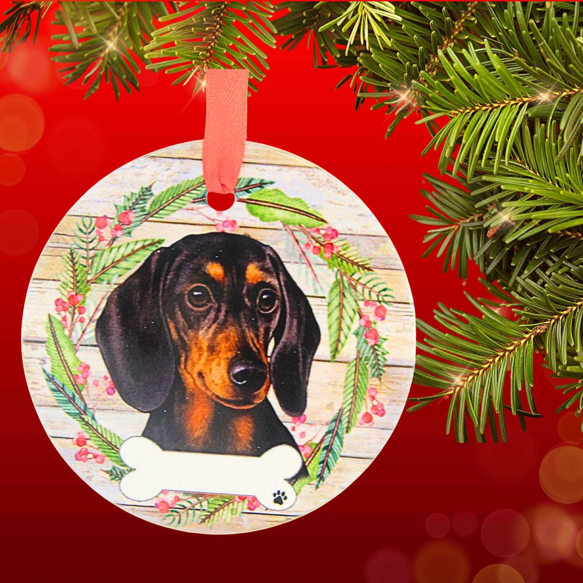 61589 Ceramic Black Dachshund Ornament 55014