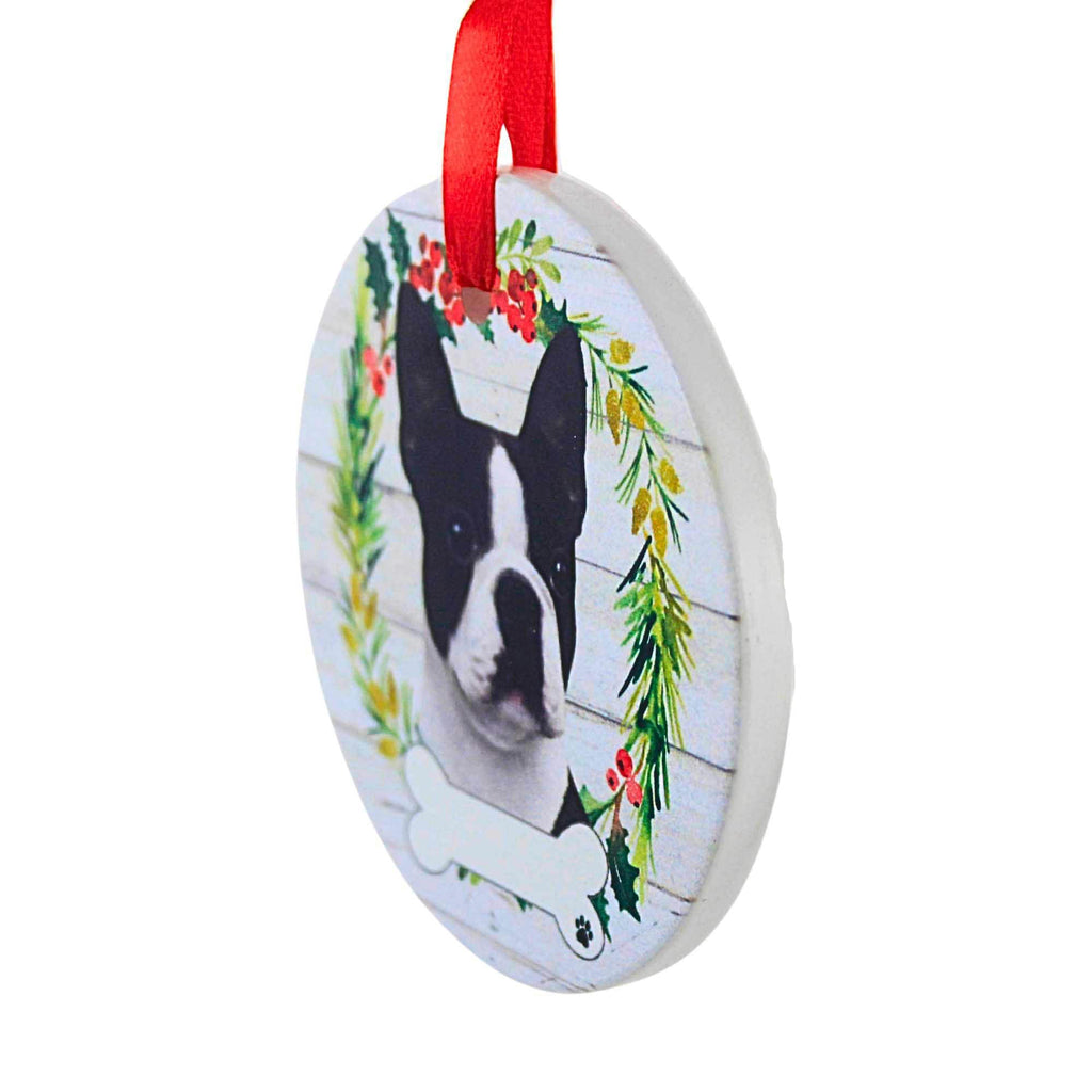 66505 Ceramic Boston Terrier Ornament 55076