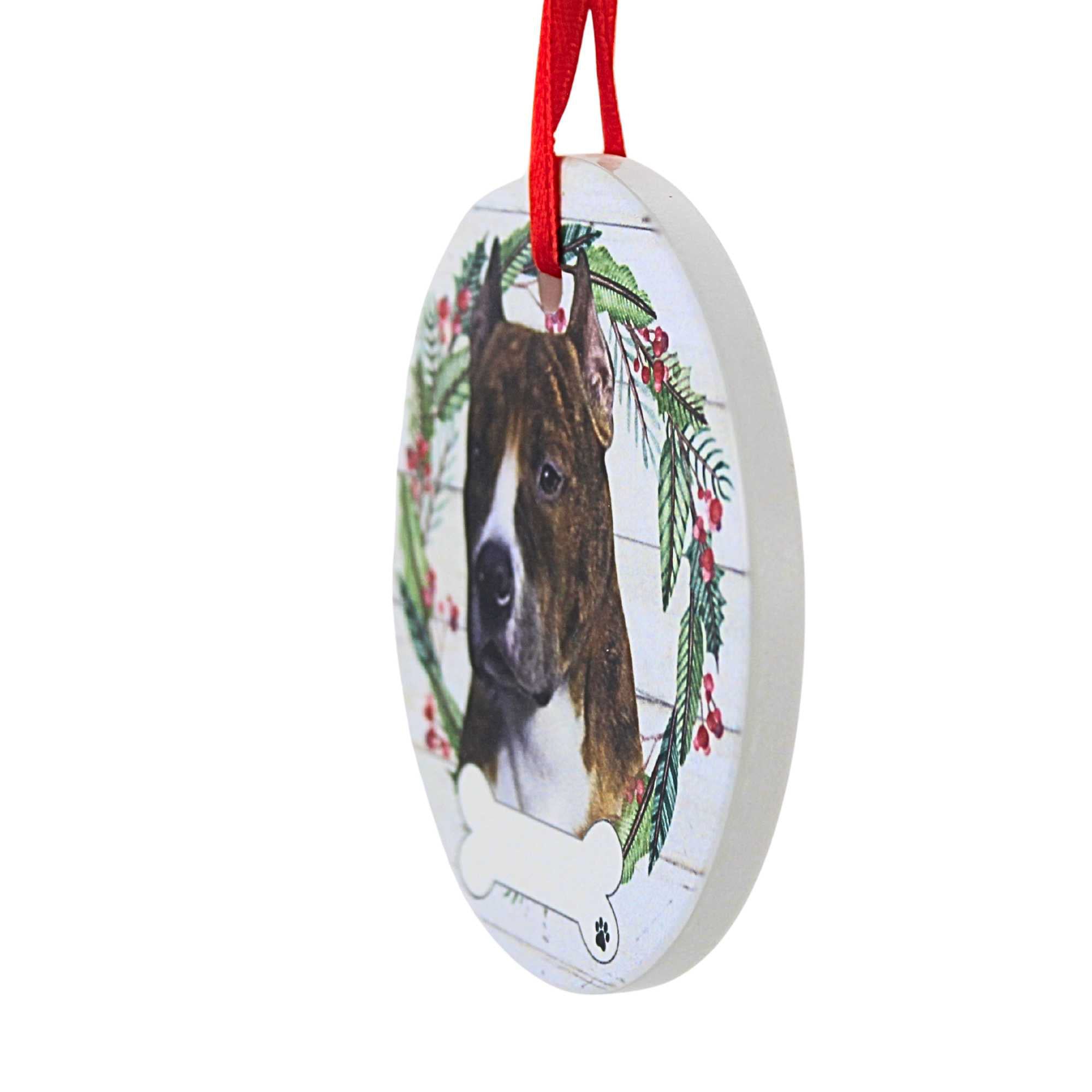 66514 Ceramic Pit Bull, Brindle Ornament 55073