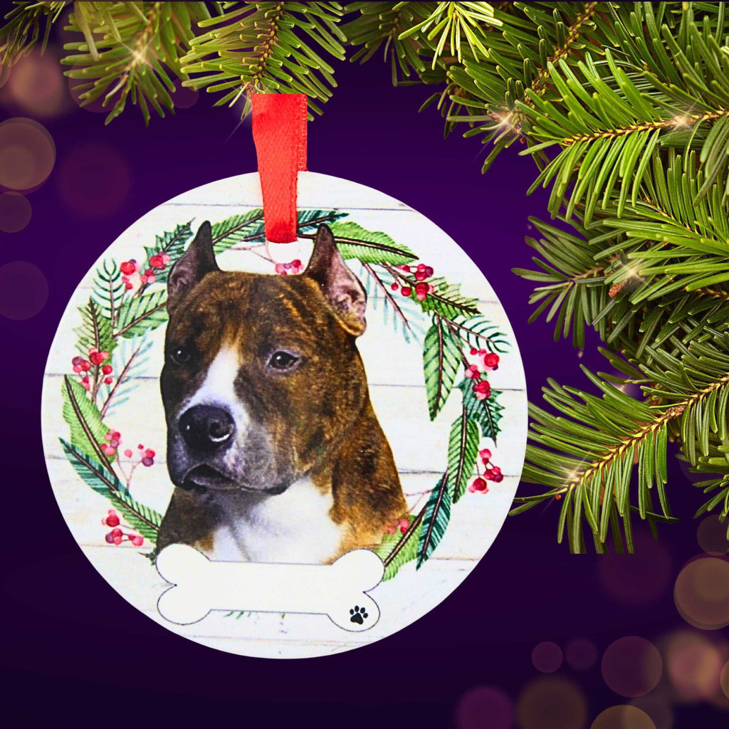 66514 Ceramic Pit Bull, Brindle Ornament 55073
