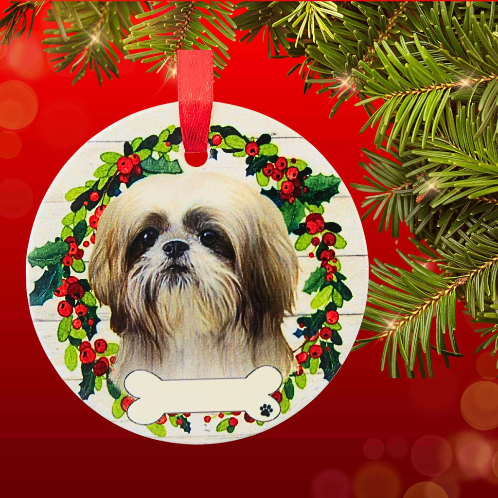66524 Ceramic Tan And White Shih Tzu Ornament 55038
