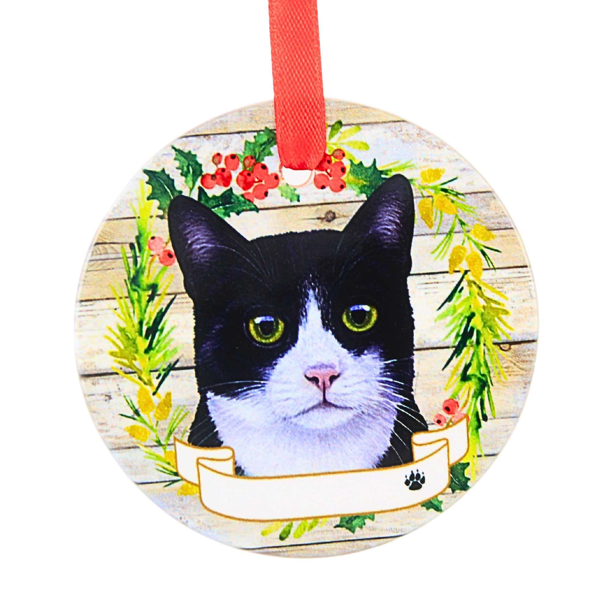 66542 Ceramic Black And White Cat Ornament 5513