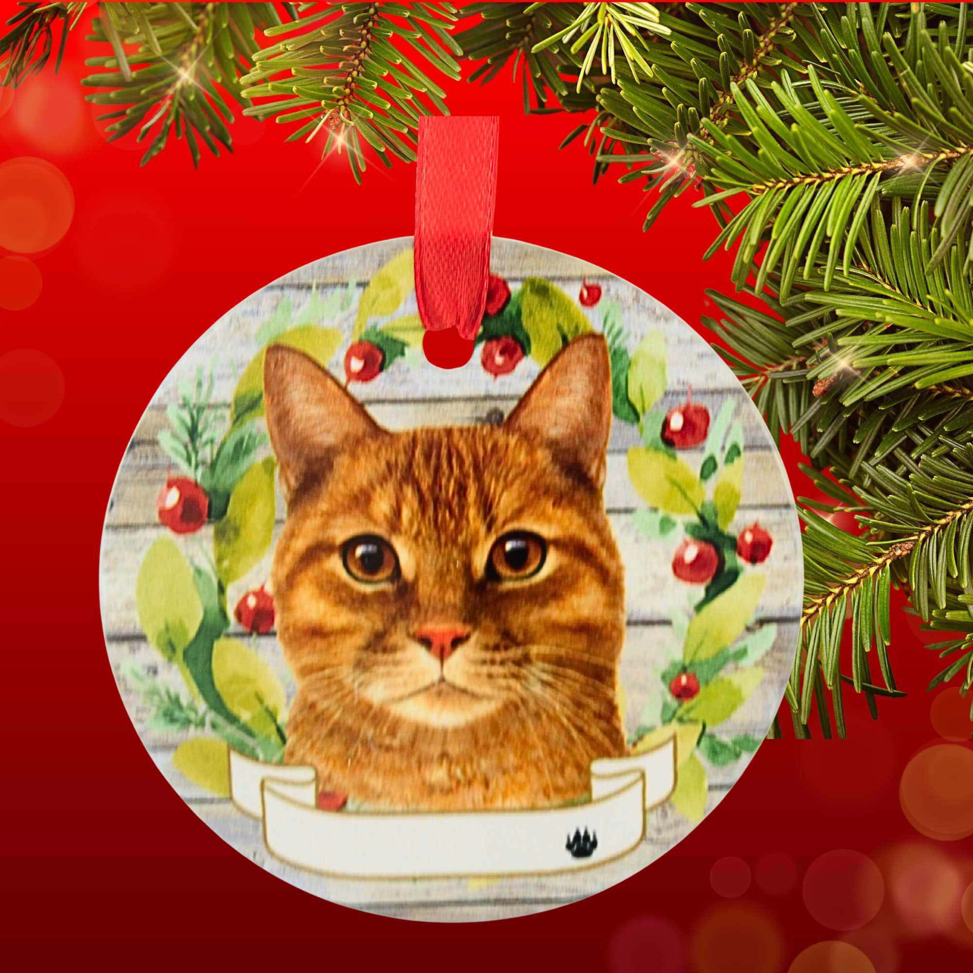 66544 Ceramic Orange Tabby Cat Ornament 5518