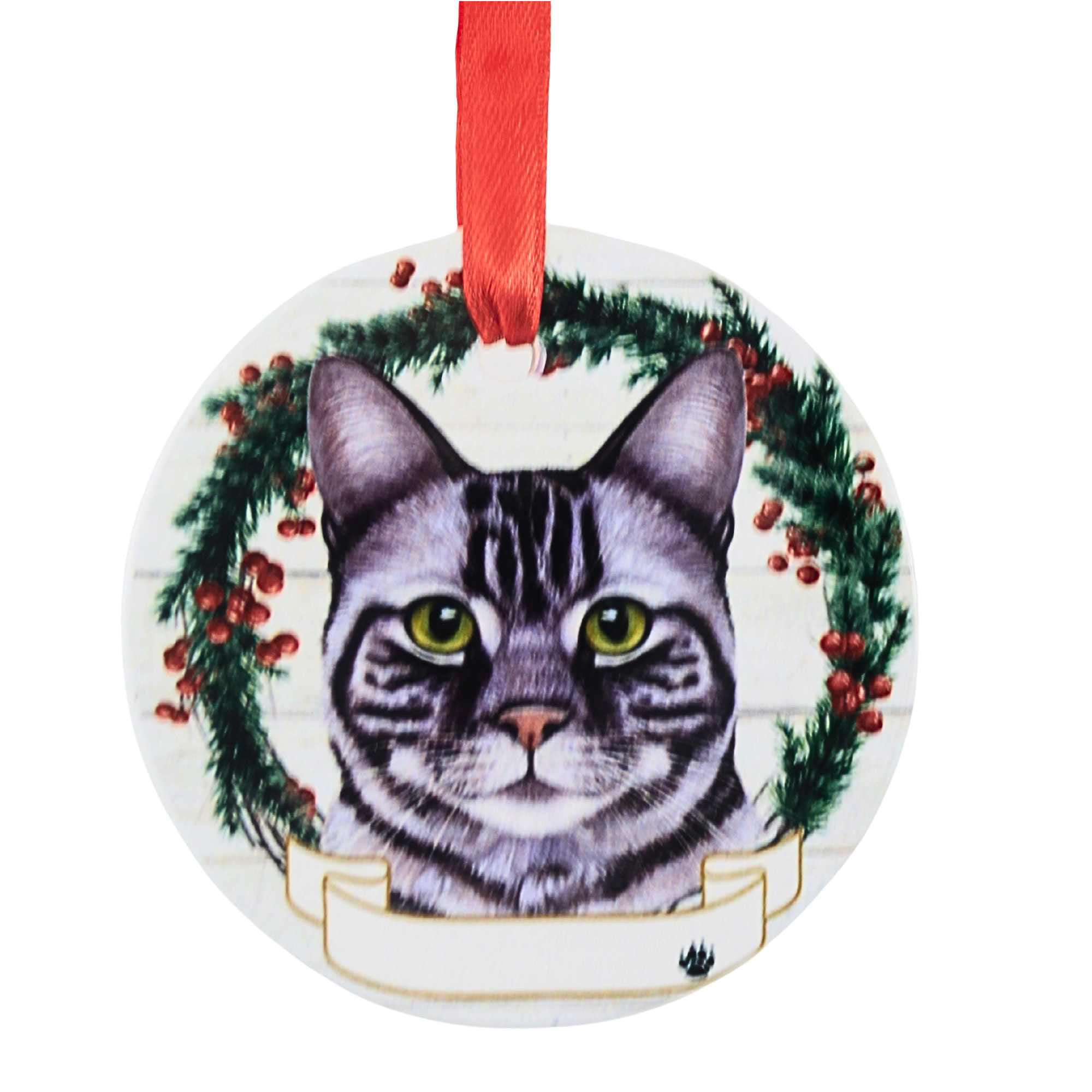 66546 Ceramic Silver Tabby Cat Ornament 5519