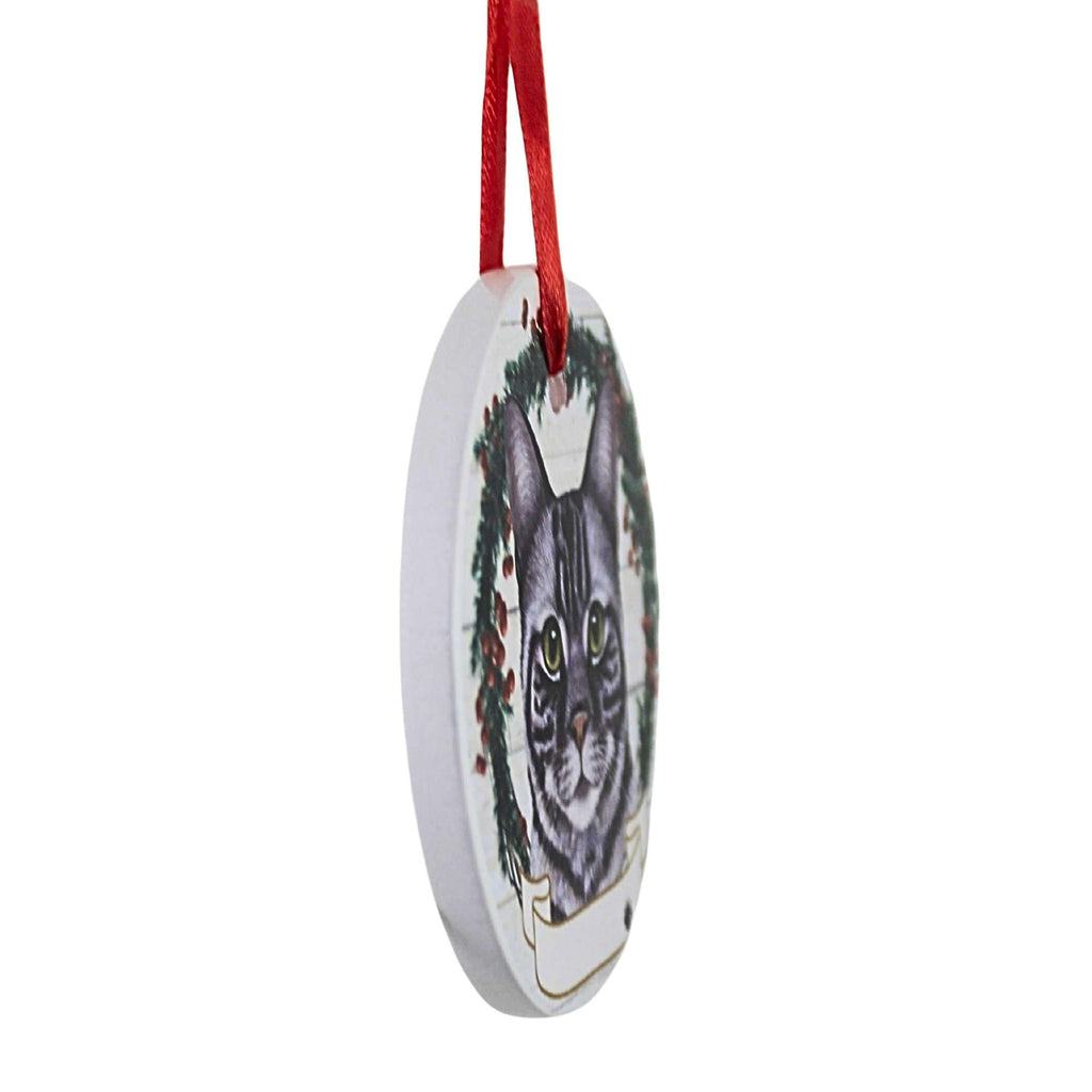 66546 Ceramic Silver Tabby Cat Ornament 5519