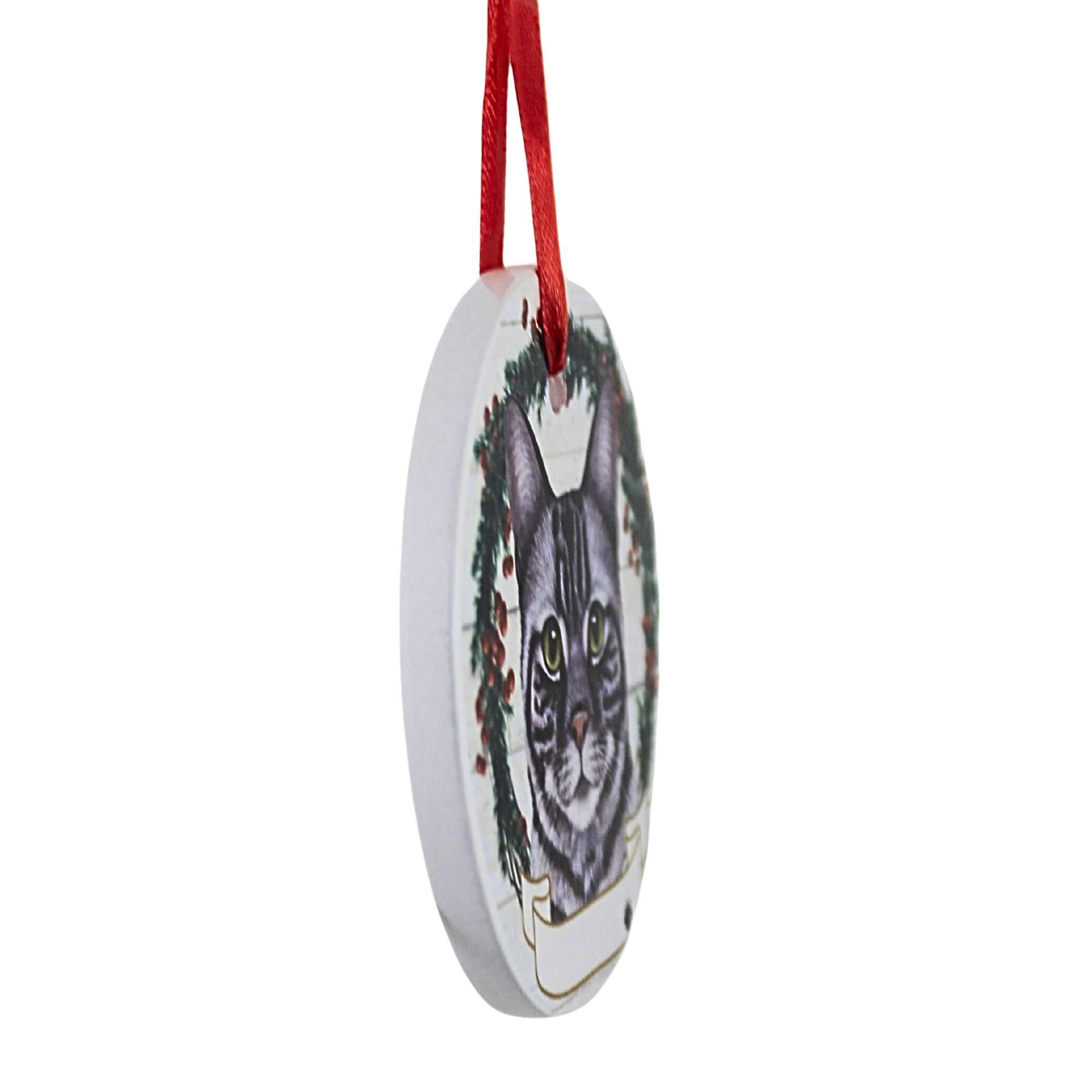 66546 Ceramic Silver Tabby Cat Ornament 5519