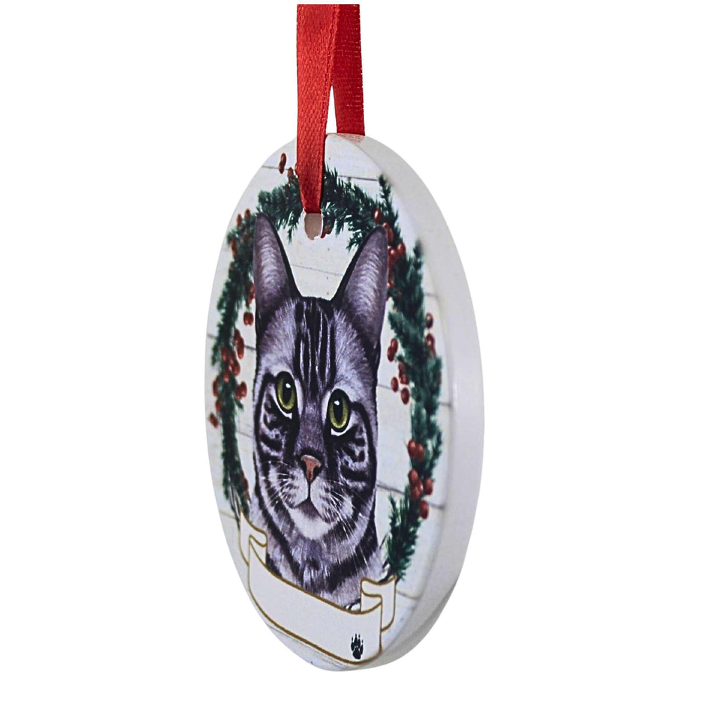 66546 Ceramic Silver Tabby Cat Ornament 5519