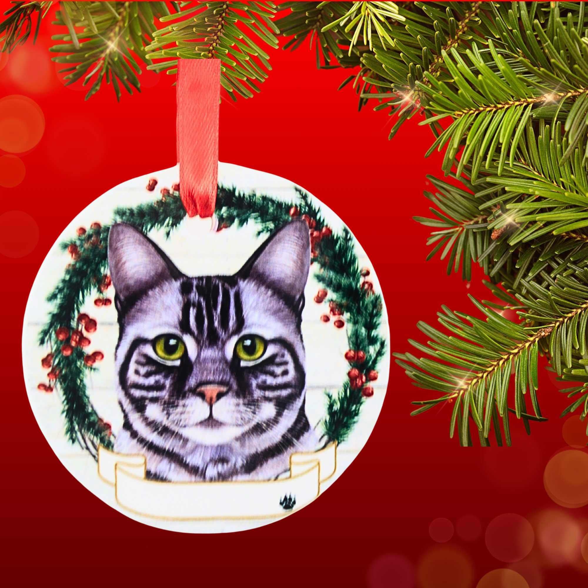 66546 Ceramic Silver Tabby Cat Ornament 5519