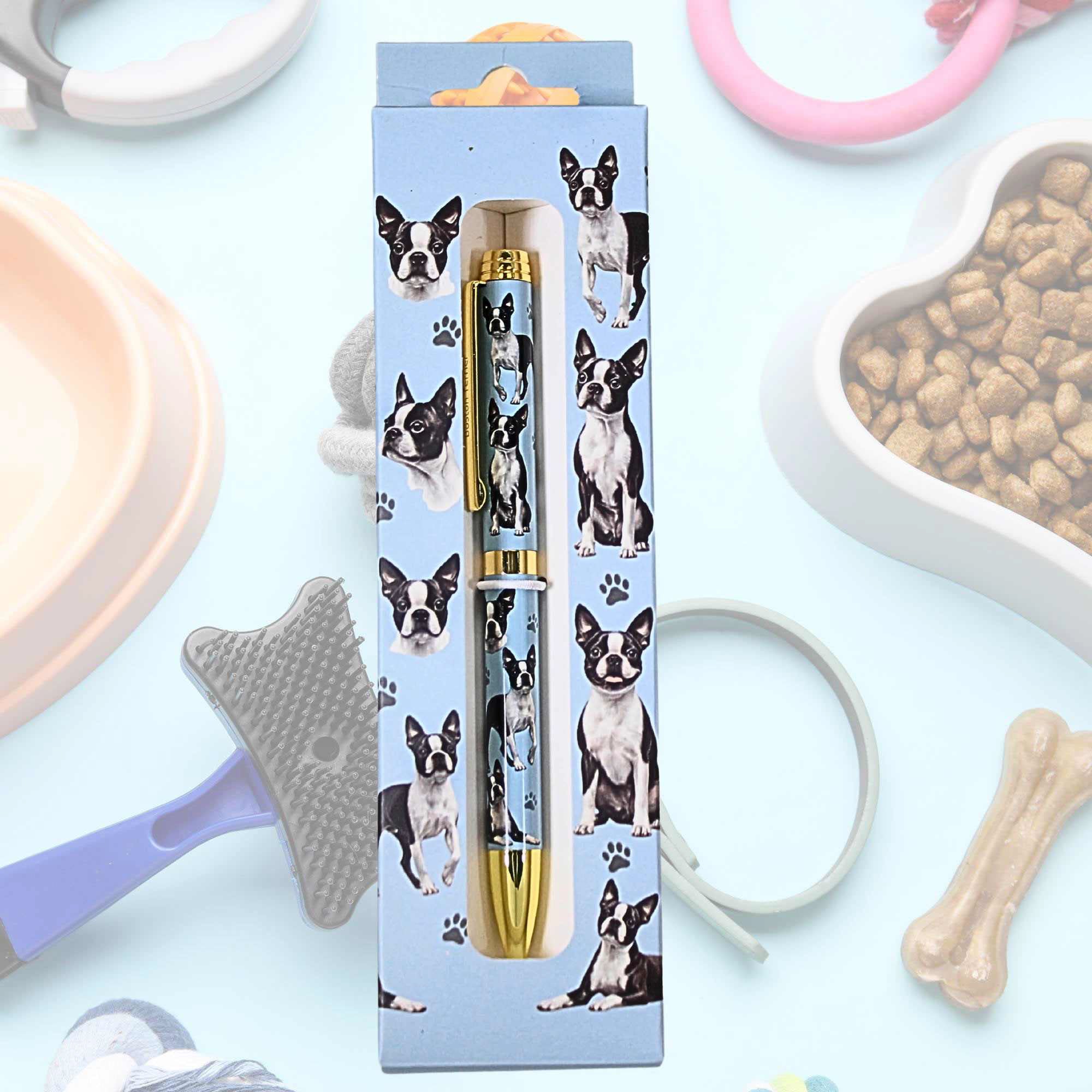 66554 Boston Terrier Light Blue Ballpoint Pen 73676A