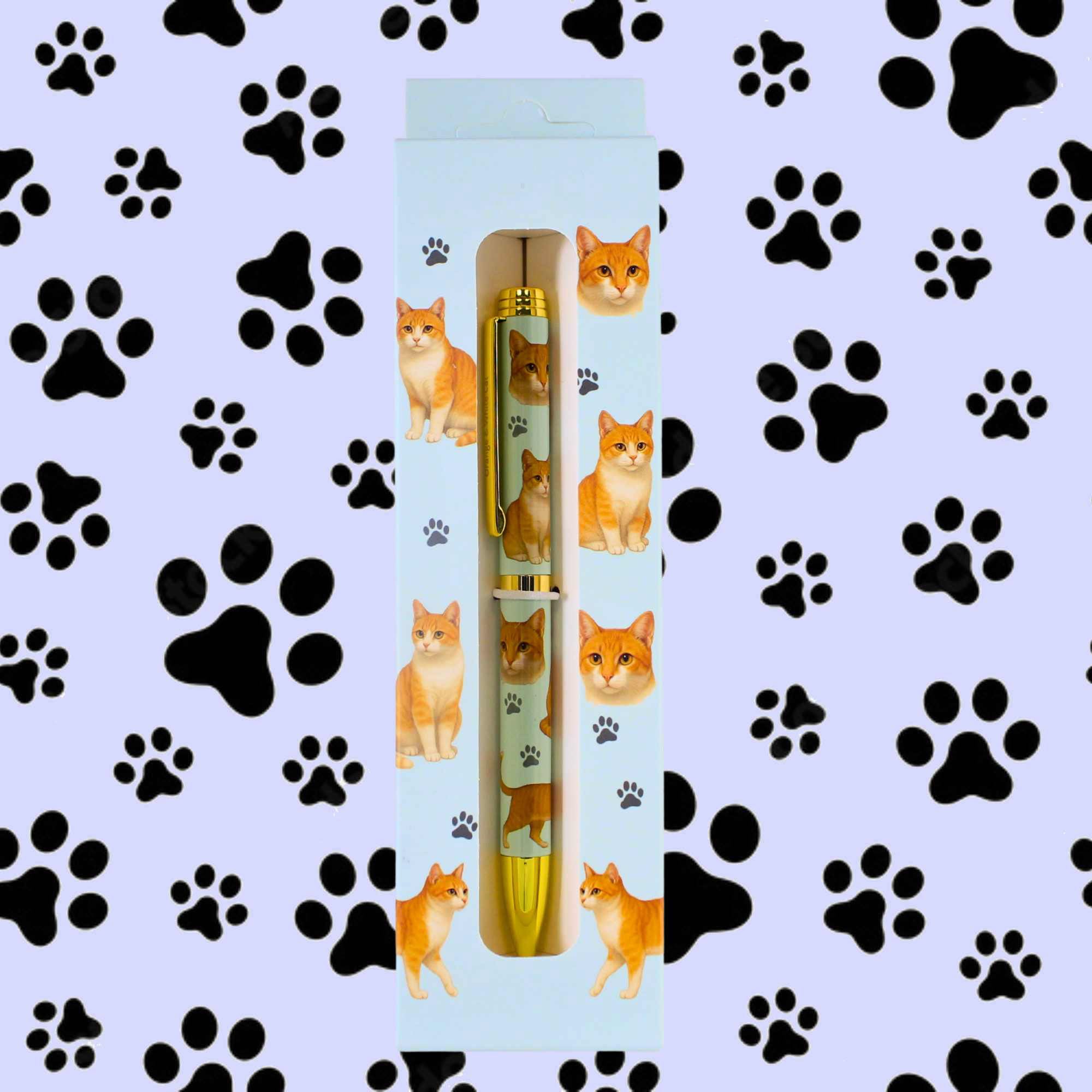 66602 Orange And White Cat Ballpoint Pen 73713