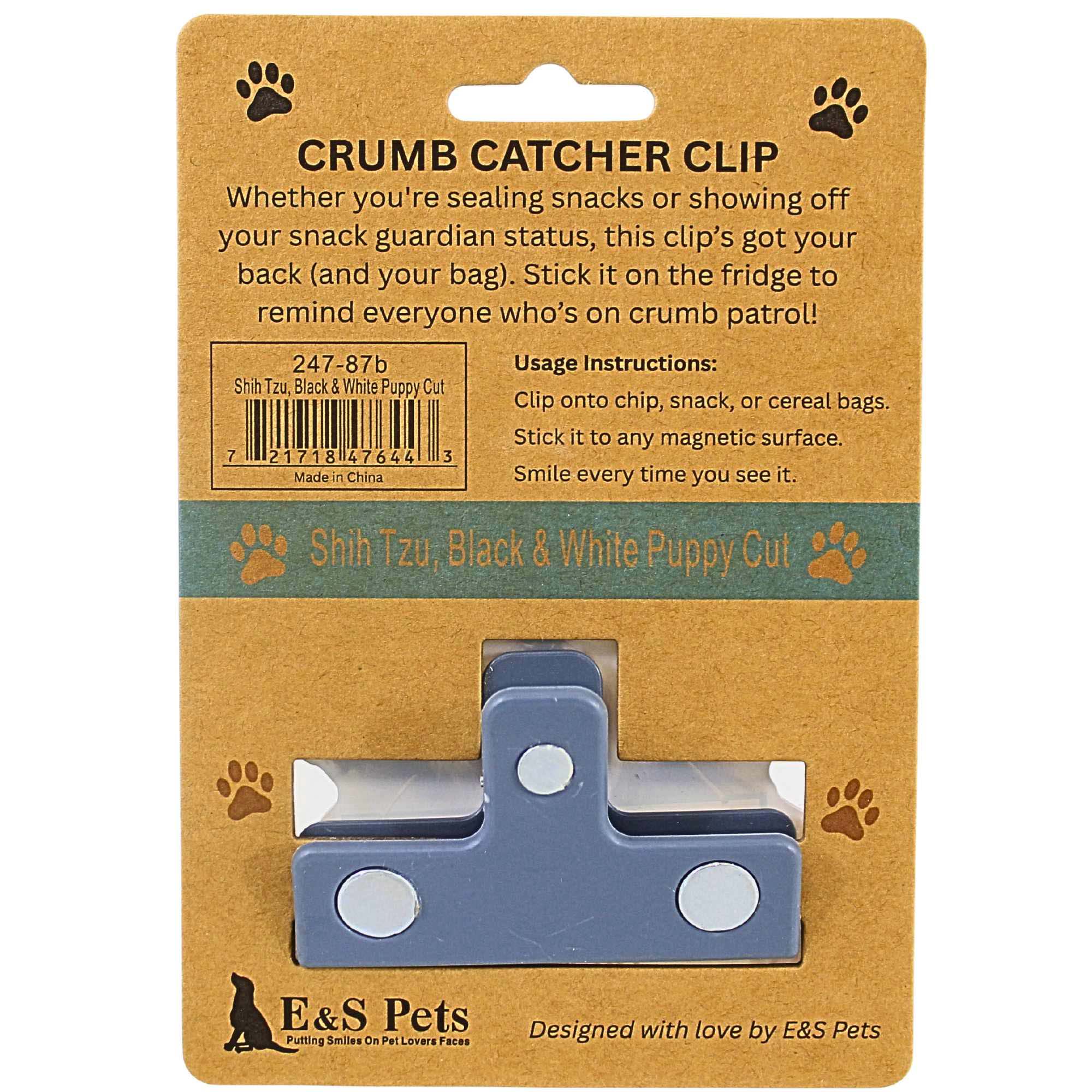 66686 Shih Tzu Black & White Puppy Chip Clip 24787B